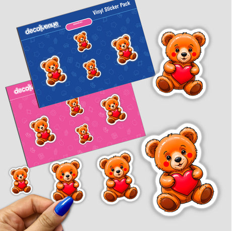 Cute Valentine's Day Teddy Bear sticker pack, featuring multiple cartoon bears holding hearts, available as physical stickers or digital artwork, reflecting Decal Venue's unique sticker and digital art offerings.