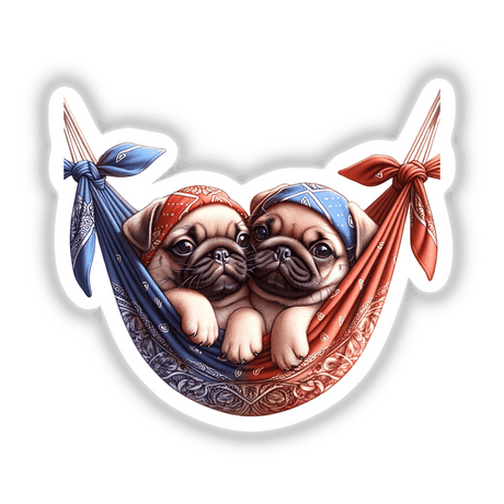 Cute Pug Dogs in Bandana Hammock