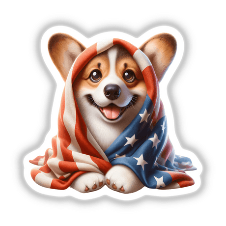 Cute Corgi Dog Wrapped in a USA Flag