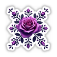 Elegant Purple Rose Clipart featuring a detailed purple rose with leaves and flowers, available as stickers or digital artwork for commercial use.