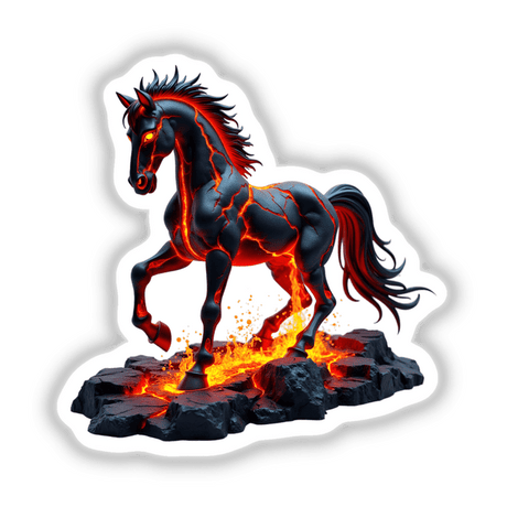 Molten Lava Horse statue with lava and red flames, available as unique stickers or digital artwork from Decal Venue.