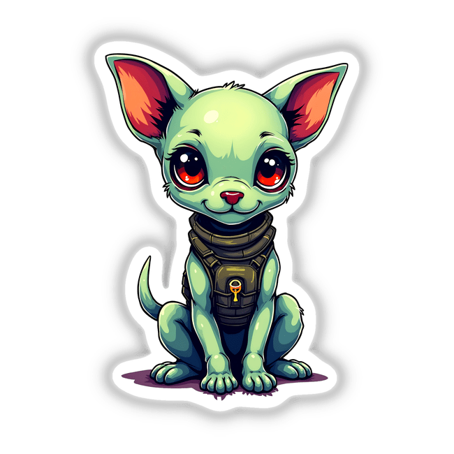 A Cute Dog From Space cartoon illustration, featuring a whimsical dog with big eyes, available as stickers or digital artwork, perfectly capturing Decal Venue's unique and playful style.