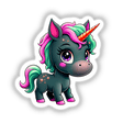 Cute And Magical Pony Unicorn illustration available as stickers or digital artwork, featuring a charming cartoon unicorn with whimsical details, perfect for adding a playful touch to any surface.