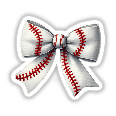 Coquette Baseball Bow featuring red stitching, available as stickers or digital artwork, showcasing a close-up of the bow's detailed design. Ideal for fans of unique vinyl stickers and digital art.