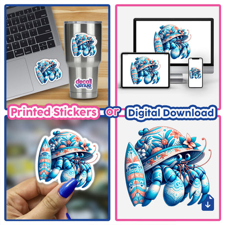 Hermit Crab in Summer Beach Hat with Surfboard