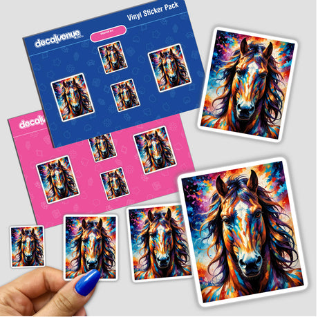A Cute Horse - Animal Portrait features stickers with detailed horse paintings, showcasing unique equine art. Available as vinyl stickers or digital artwork, ideal for horse enthusiasts.