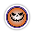 Halloween Face sticker or digital artwork featuring a quirky, smiley face on an orange and purple circle, ideal for unique, fun decor.