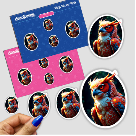 Sticker featuring A Cool Hybrid Hawk Owl, showcasing a detailed illustration of an owl, available as a vinyl sticker or digital artwork from Decal Venue.