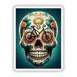Spooky skeleton artwork featuring a skull adorned with flowers and a bicycle, available as stickers or digital artwork from Decal Venue.