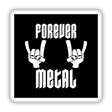 Forever Metal Heavy Metal Devil Horns Hand Gesture in White, depicted in a black and white design, available as stickers or digital artwork, showcasing unique graphic design elements from Decal Venue.