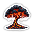 Molten Lava Tree artwork featuring a tree with lava flowing from its trunk and branches, depicted as either stickers or digital artwork.