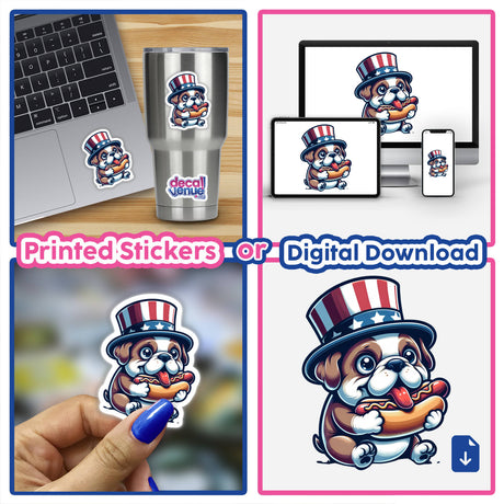 Dog Wearing Uncle Sam Hat Eating a Hot Dog