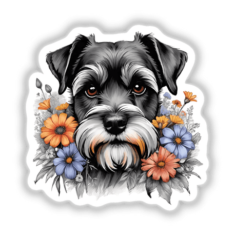 Schnauzer Dog Portrait Floral PA83
