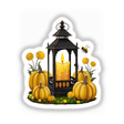 Autumn Lantern Candle Clipart featuring yellow aesthetic pumpkins and flowers, available as stickers or digital artwork.
