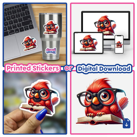 Cardinal Bird With Reading Glasses Open Book