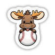 Cute cartoon moose holding a baseball in the Decal Venue digital artwork sticker