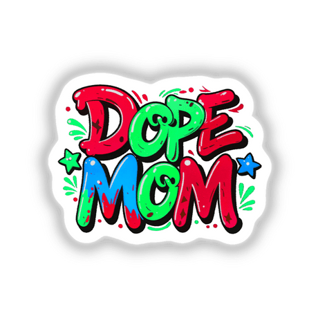 Dope Mom design featuring vibrant cartoon characters and colorful text, available as unique vinyl stickers or digital art from Decal Venue.