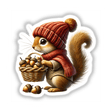Squirrel Gnome with Acorn Basket, a whimsical cartoon squirrel holding a basket of acorns, ideal for DIY crafts or holiday projects from DecalVenue.