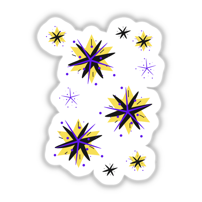 Stars - yellow, black, purple: A collection of intricate star designs featuring varied patterns, available as stickers or digital artwork from Decal Venue. Perfect for adding a creative touch to any space.