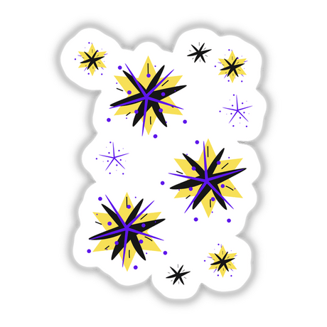 Stars - yellow, black, purple: A collection of intricate star designs featuring varied patterns, available as stickers or digital artwork from Decal Venue. Perfect for adding a creative touch to any space.