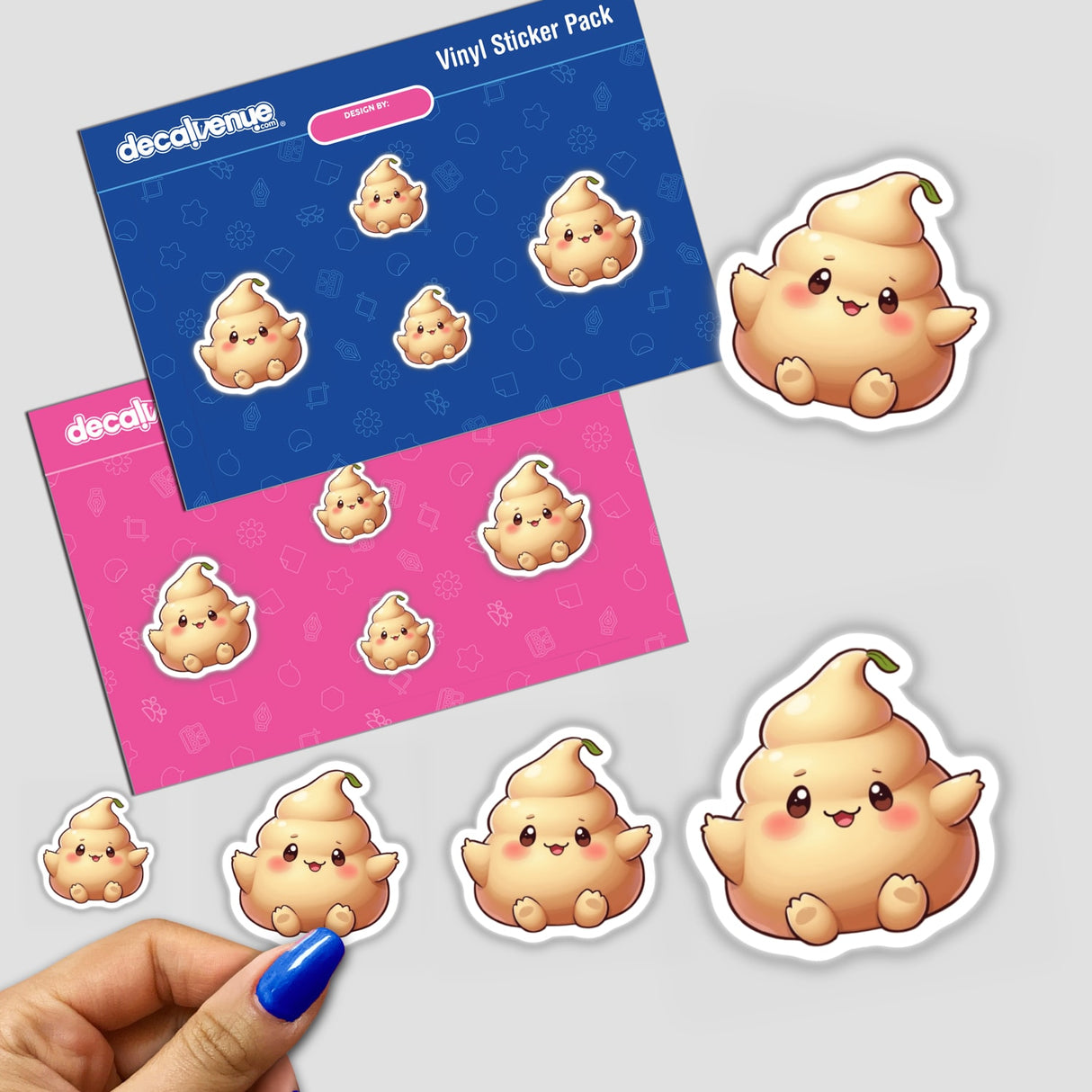 Kawaii Peach Mochi Sticker featuring an adorable poop cartoon character, part of a sticker pack, perfect for fans of cute food-themed designs.