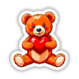 Cute Valentine's Day Teddy Bear cartoon holding a heart, available as stickers or digital artwork. Ideal for expressing love, this playful illustration adds charm to any surface or digital collection.