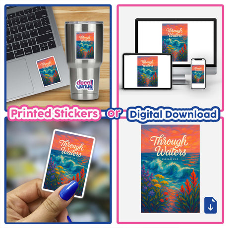 Through the Waters – Isaiah 43:2 Fauvist Summer Floral Shoreline Sticker or Clipart features wild beach flowers and ocean waves in expressive strokes, highlighting faith and courage. Ideal for digital art or stickers.