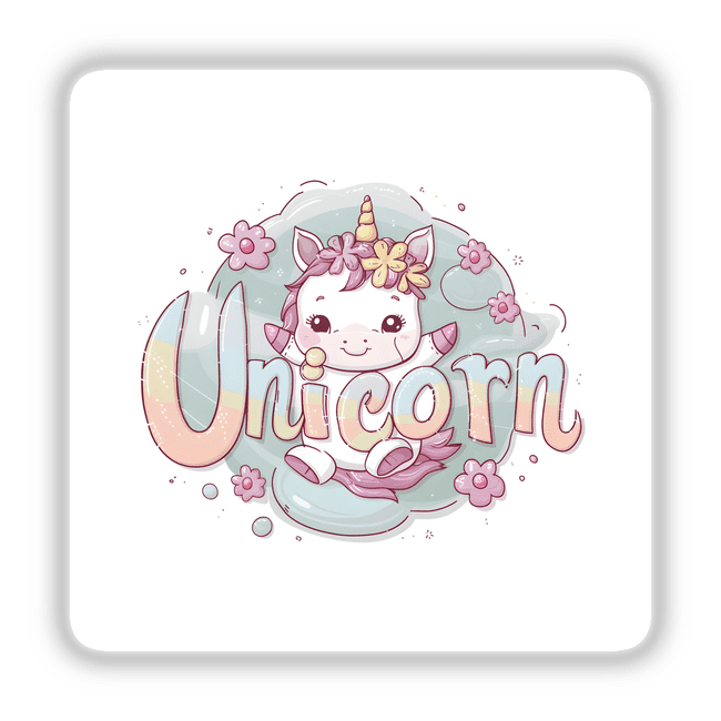 Cute Unicorn Digital Art with Floral Elements