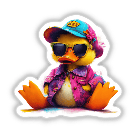 Hipster Duck Sunglasses: a cartoon duck wearing a hat and sunglasses, available as stickers or digital artwork.
