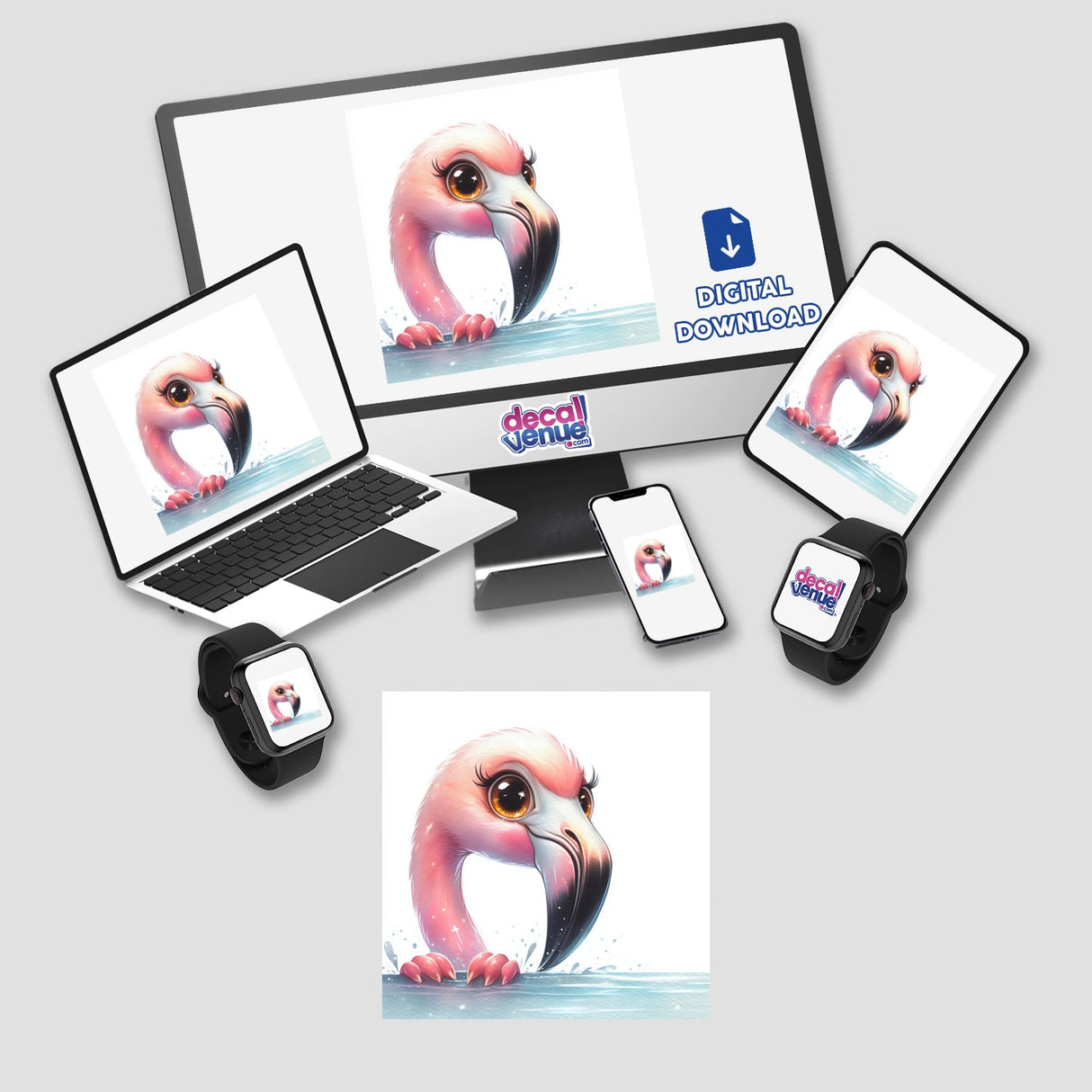 Peeking Watercolor Pink Flamingo Bird