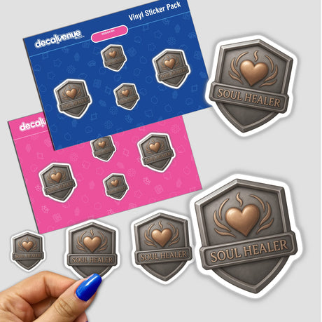 Soul Healer – RPG-Style Skill Badge featuring Silver & Bronze Aura Crest, available as stickers or digital artwork, showcasing intricate design elements that appeal to gaming enthusiasts.
