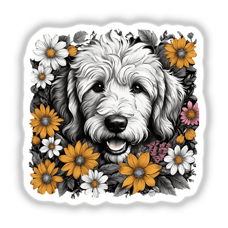 Goldendoodle Dog Portrait Floral Accents PA45