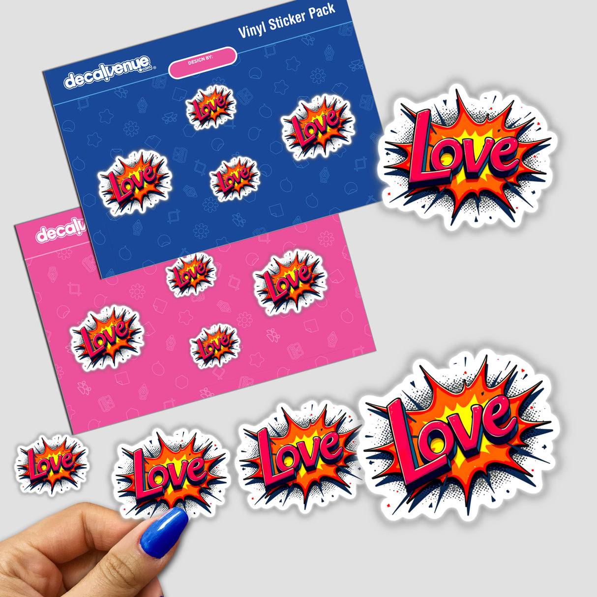 Love Valentine's Day sticker pack featuring vibrant graphics and playful text designs, perfect for adding a unique touch to your collection or digital artwork.