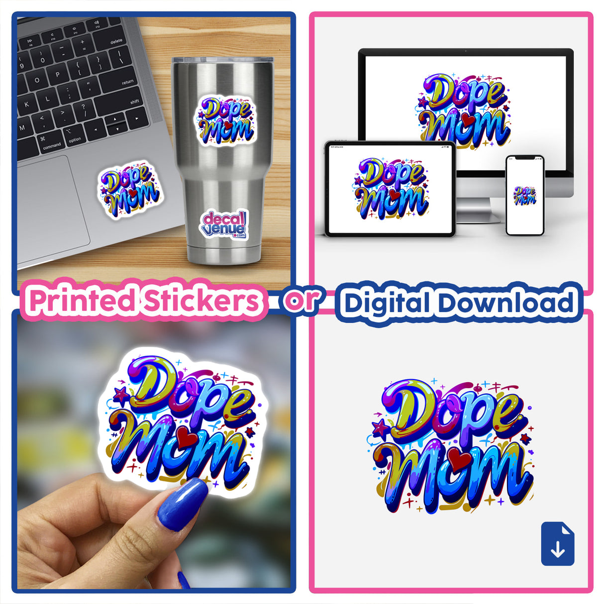 a set of three stickers with the words do me mom on them