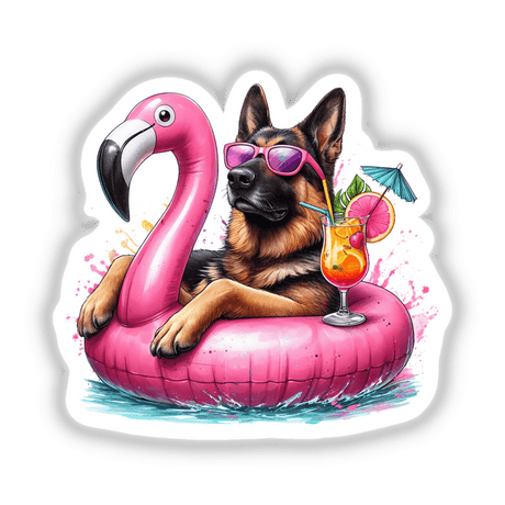 German Shepherd Dog on Flamingo Float