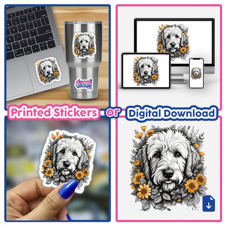 Goldendoodle Dog Portrait Floral Accents PA47