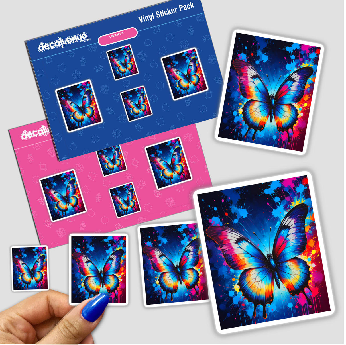 A Pretty Colorful Butterfly sticker, featuring vivid butterfly designs, ideal for adding a touch of whimsy to any surface. Available as unique vinyl stickers or digital artwork from Decal Venue.