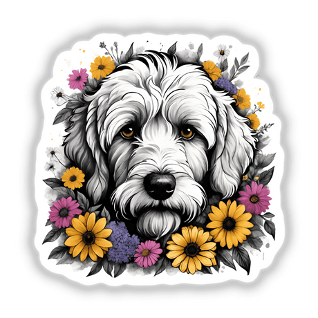 Goldendoodle Dog Portrait Floral Accents PA49