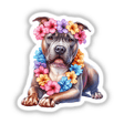 Resting Hawaiian Lei Pitbull Dog