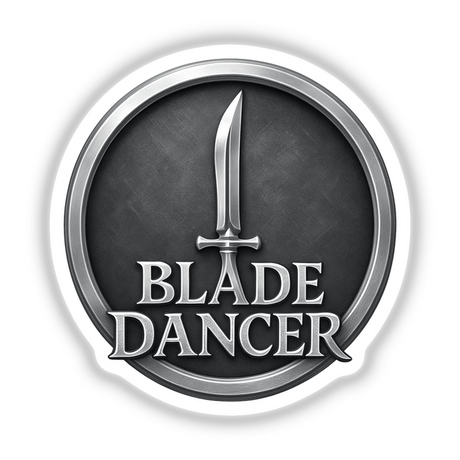 Blade Dancer – RPG-Style Skill Badge featuring a sleek silver sword emblem, available as versatile stickers or digital artwork, perfect for fans of unique vinyl designs from Decal Venue.