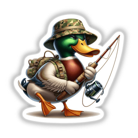 Mallard Duck in Camo Bucket Hat Going Fishing