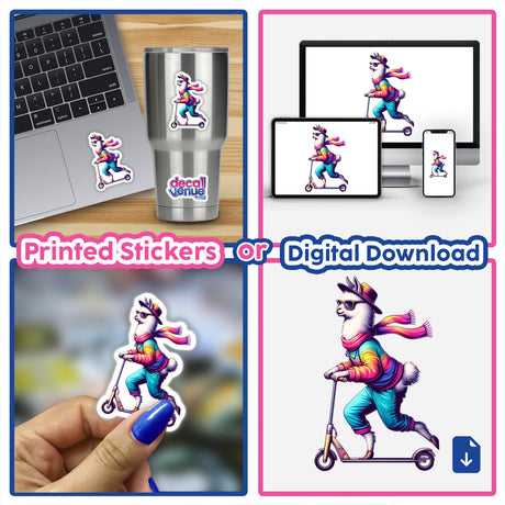 Trendy Llama Riding a Scooter