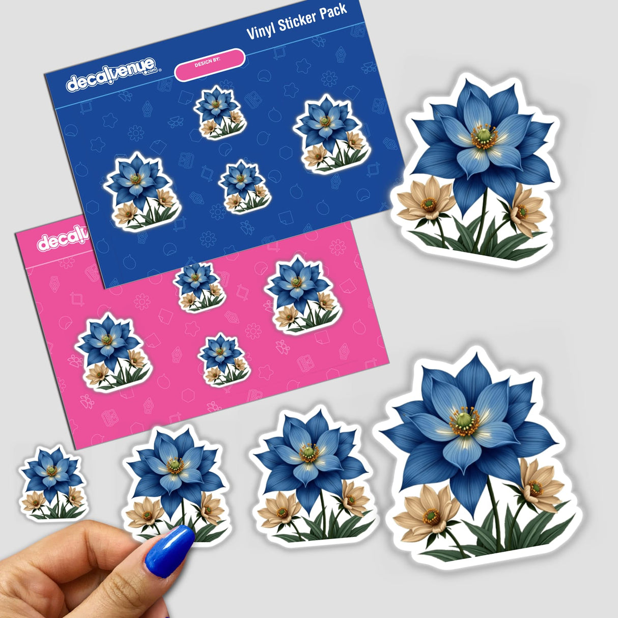 Elegant Blue and Cream Flower Clipart Stickers showcasing intricate floral designs; available for commercial use as stickers or digital artwork.