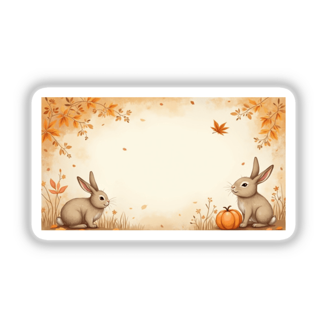 Whimsical Autumn Rabbit Label Clipart | Blank Space for Quotes | Commercial Use