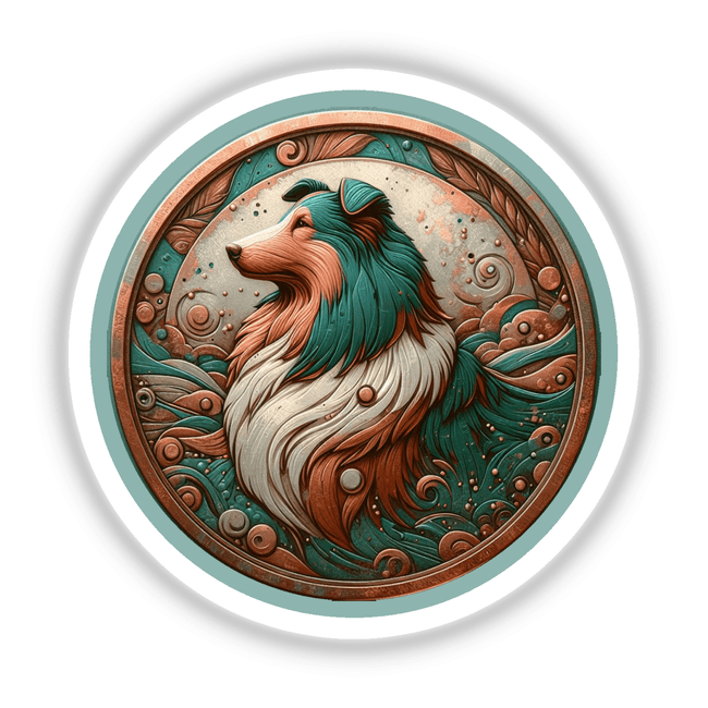 Detailed and vibrant digital artwork of a Sheltie dog surrounded by intricate floral and nature-inspired designs in a circular frame.