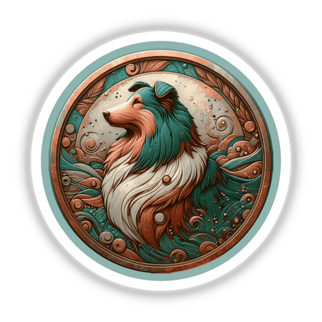 Detailed and vibrant digital artwork of a Sheltie dog surrounded by intricate floral and nature-inspired designs in a circular frame.