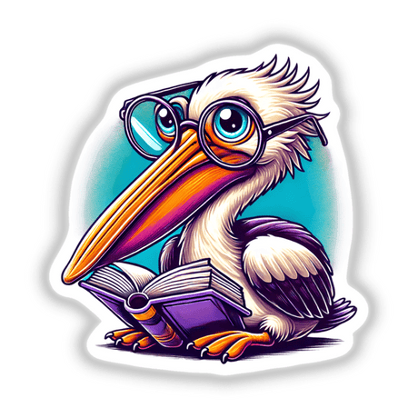 Pelican With Reading Glasses Open Book