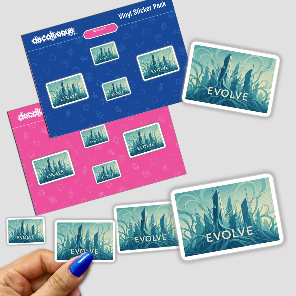Evolve Futurist Architecture Organic Geometry Sticker or Clipart showcases intricate city art designs, blending motivational themes with innovative architectural elements, available as vinyl stickers or digital artwork.