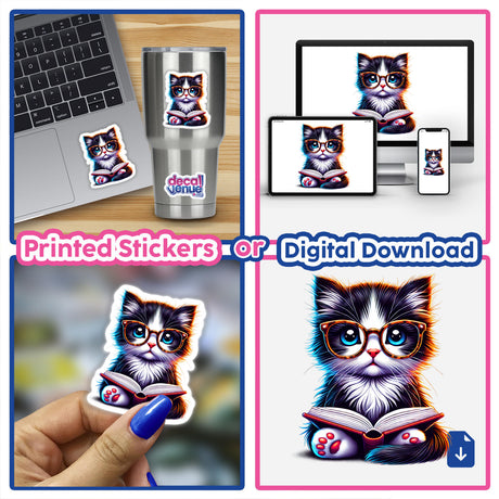 Kitten With Reading Glasses Open Book