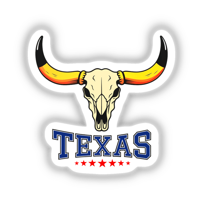 Texas USA Skull Design sticker featuring a bull skull with prominent horns and stylized text elements, embodying Decal Venue's unique vinyl sticker and digital art aesthetic.